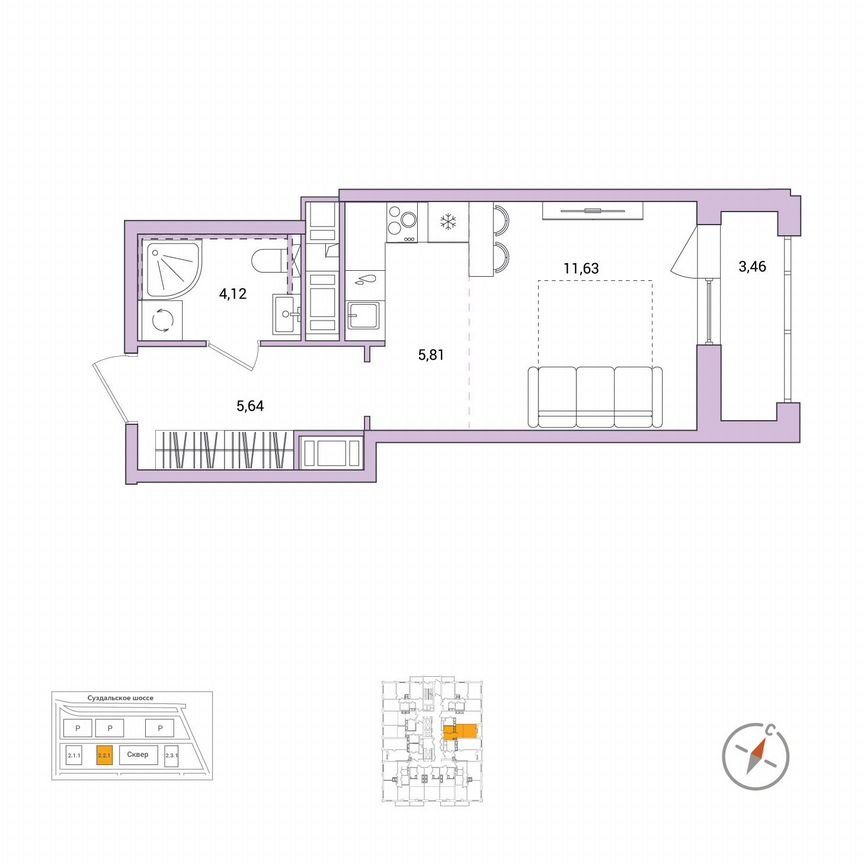 Квартира-студия, 28,9 м², 25/25 эт.