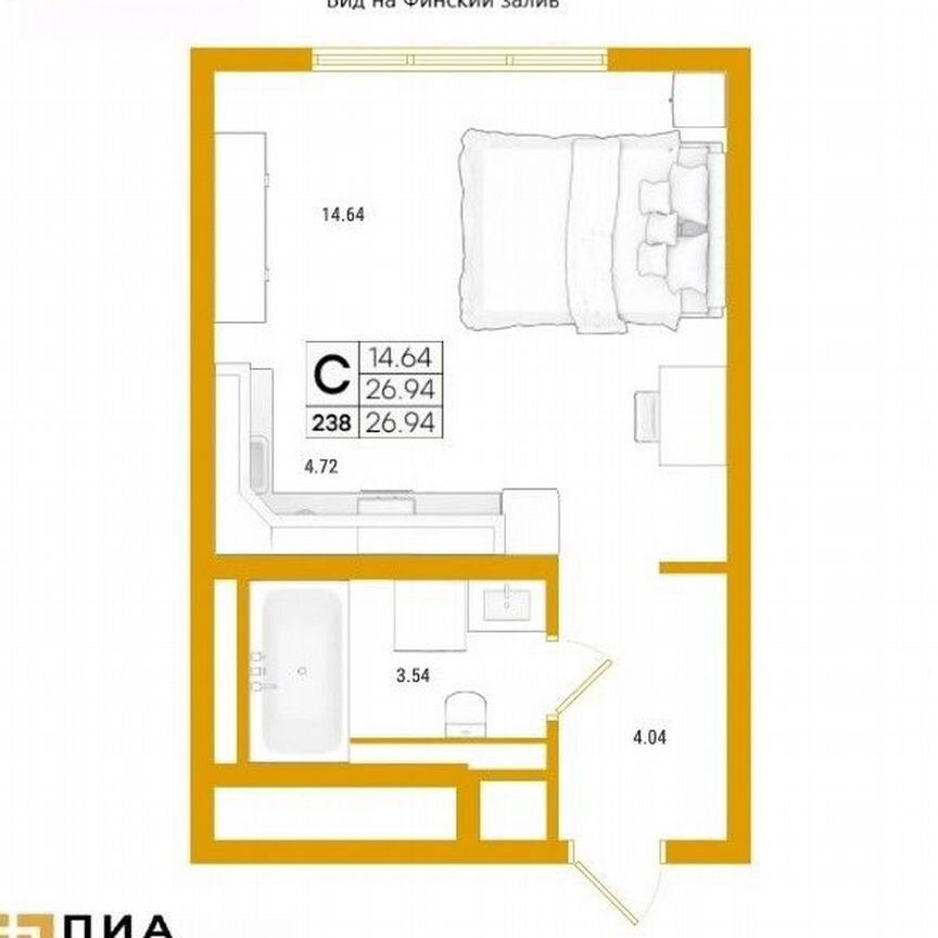 Квартира-студия, 26,9 м², 3/18 эт.