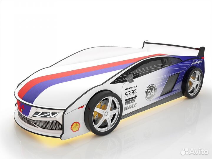 Кровать-машина Ламба Синяя 2 с колесами (2шт.), с