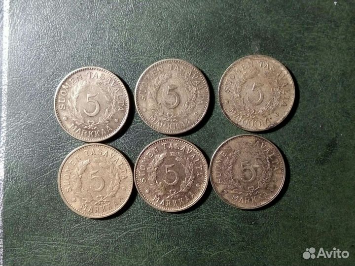 Монеты Финляндия 5 марок/6шт.набор/VF