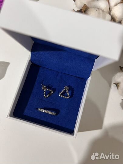 Комплект серебро серьги и кольцо