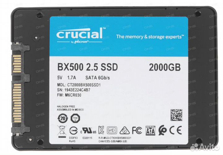 Ssd 2tb crucial bx 500/сдд 2тб крушиал