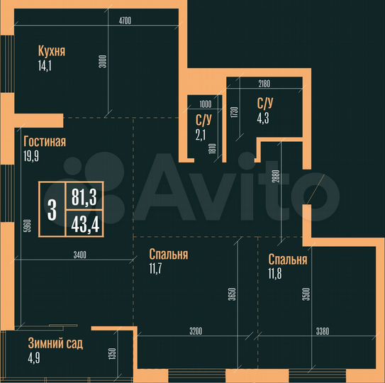 3-к. квартира, 81,3 м², 2/25 эт.