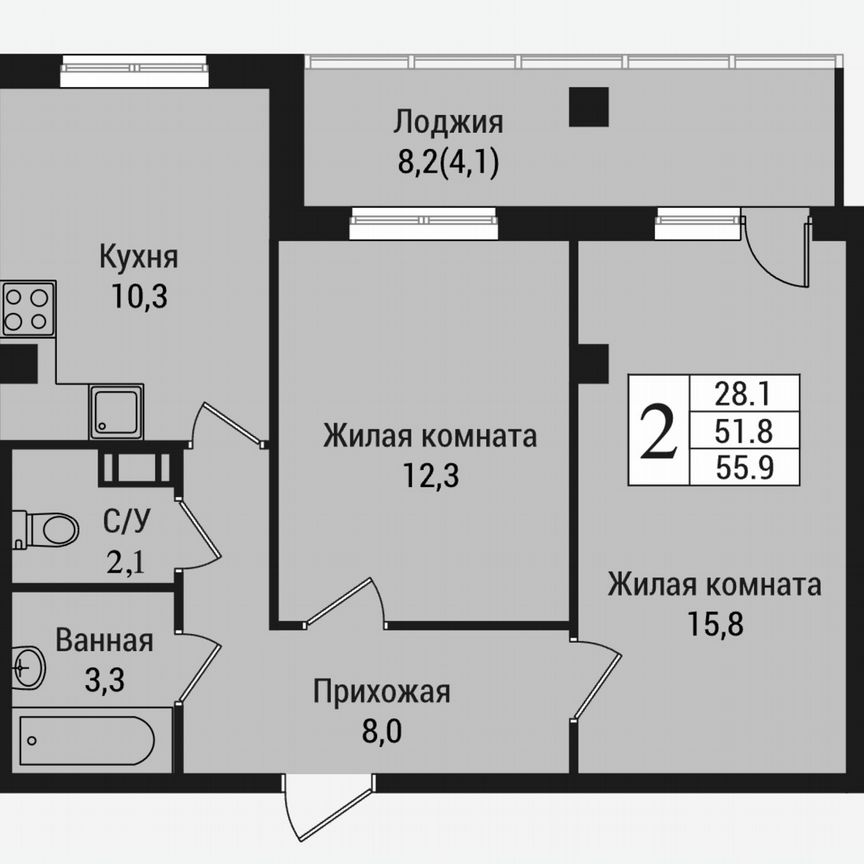 2-к. квартира, 59,8 м², 14/15 эт.