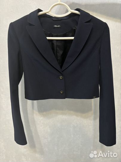 Укороченный пиджак женский школьный синий