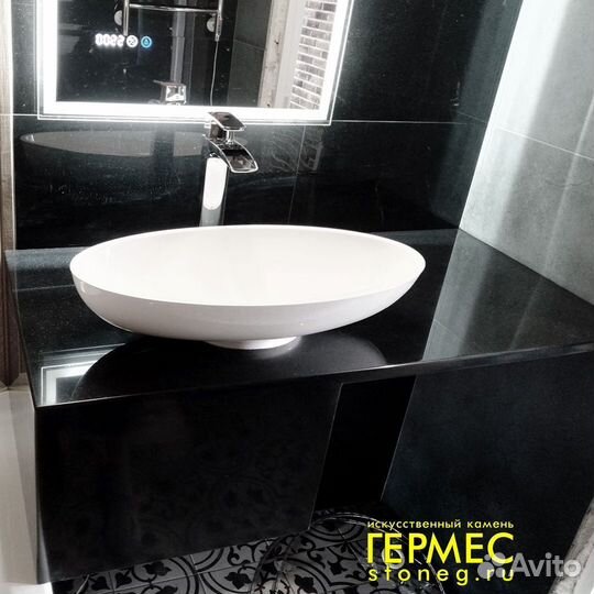 Столешница для ванной из камня чёрная s1 m2