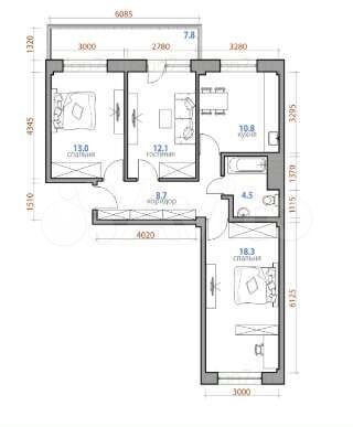 3-к. квартира, 75,6 м², 8/10 эт.