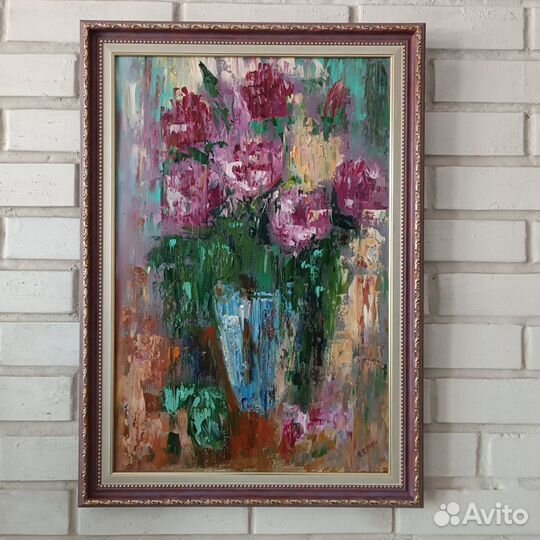 Картина маслом на холсте цветы розы 60х40см