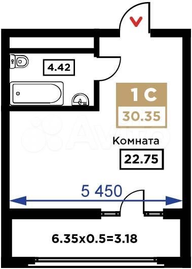 Квартира-студия, 30,4 м², 8/21 эт.