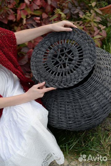 Корзина плетеная большая с крышкой