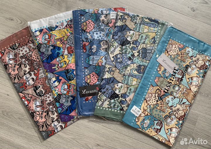 Платки коты 90х90см Шелк