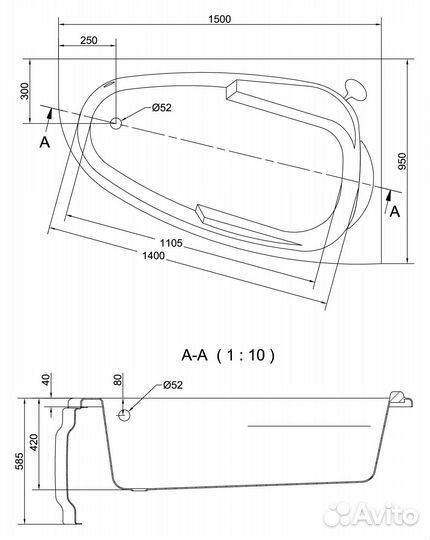 Акриловая ванна Cersanit Joanna 150 R ультра белый