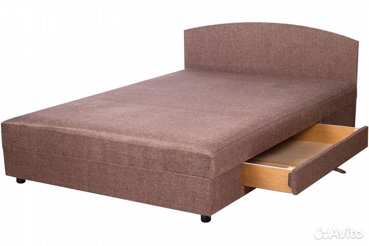 Кровать с ящиком коричневая рогожка однотонная. В