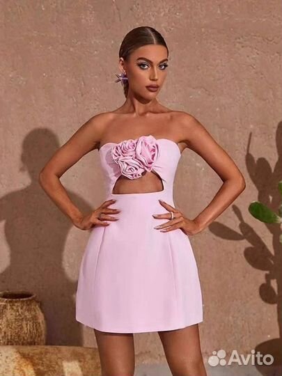 Платье мини розовое