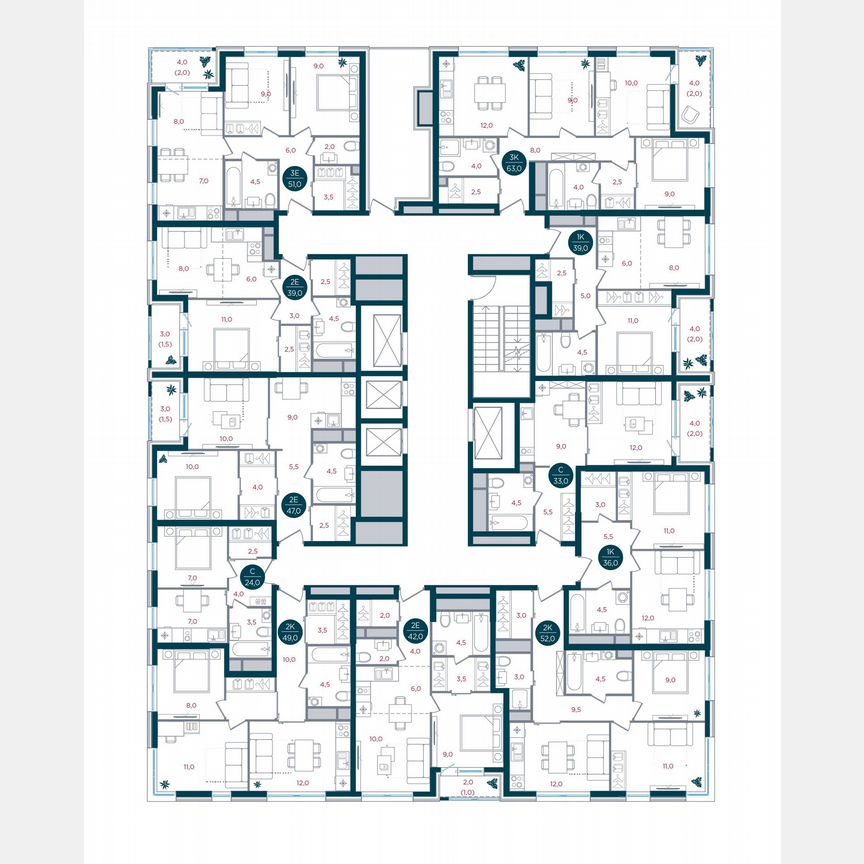 2-к. квартира, 52 м², 31/32 эт.