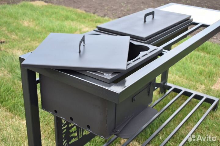 Мангал на стойке с печью для казана