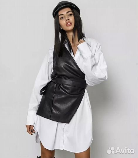 Жилет кожаный ассиметричный женский
