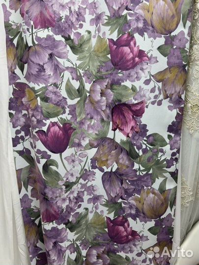 Шторы Цветочная акварель в сочетании с блэкаутом