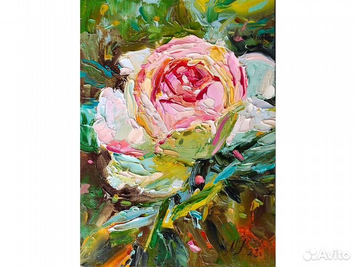 Картина маслом Роза 13 на 18 см