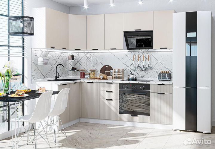 Кухонный гарнитур угловой Евро Лайн-05 Агат, Белый