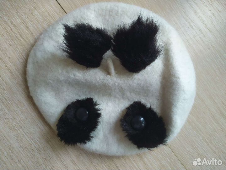 Шерстяной белый берет шапка панда