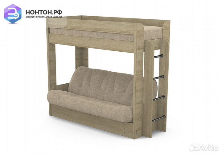 Двухъярусная кровать с диван-кроватью дуб сонома