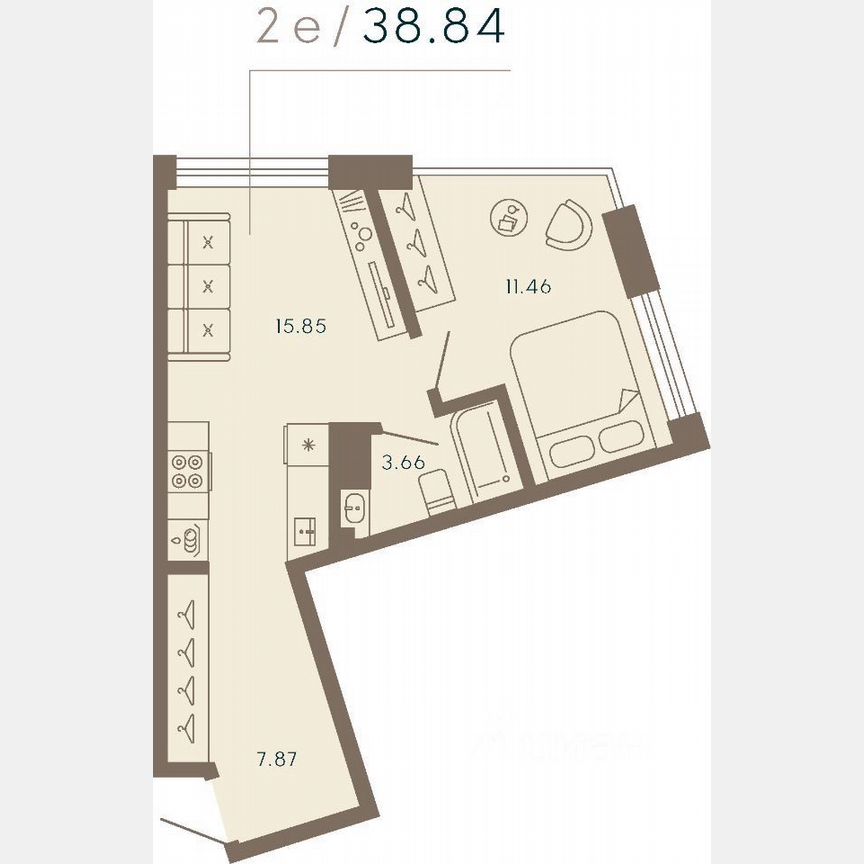 2-к. апартаменты, 38,8 м², 5/8 эт.