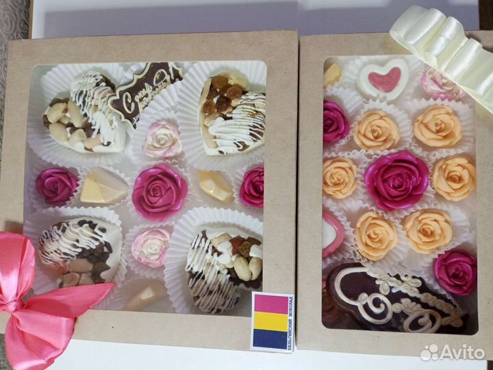 Шоколадные наборы, шок. пельмени, розы
