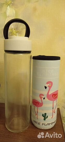 Фитнес бутылка для воды с чехлом, стекло