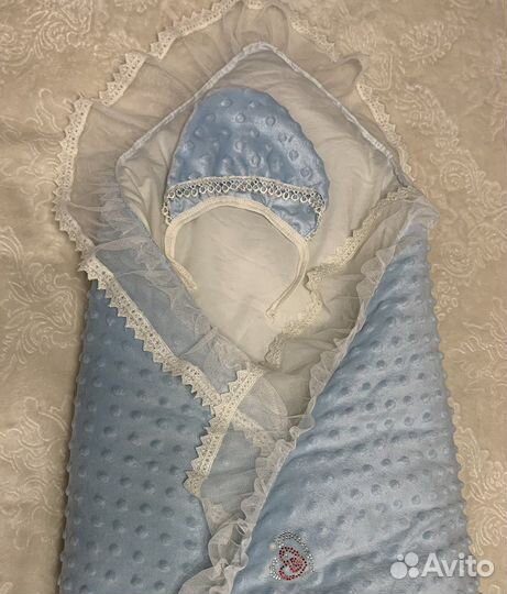 Конверт на выписку или зимний плед, чепчик