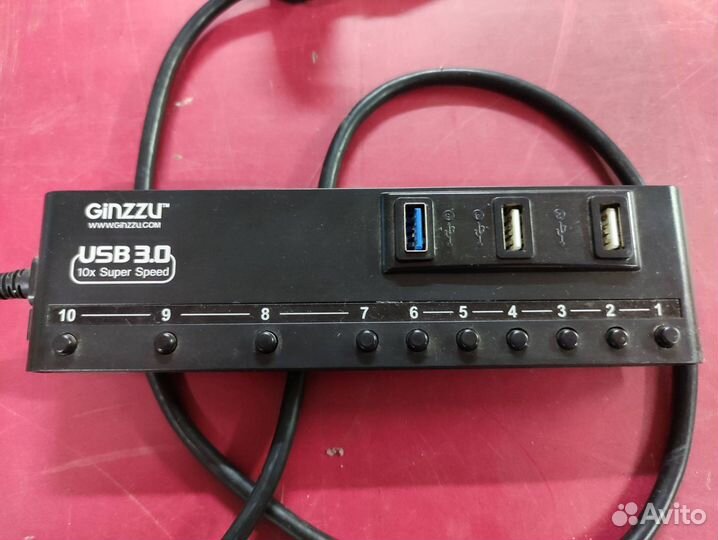 Usb-концентратор (10 портов) Ginzzu GR-380UAB
