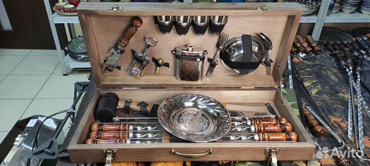 Набор шампуров большой в кейсе (в дереве)