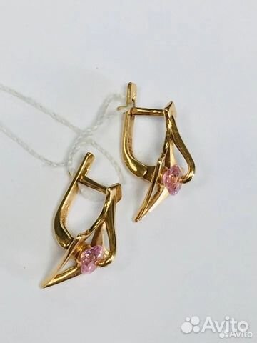 Серьги с синтетическим камнем Золото