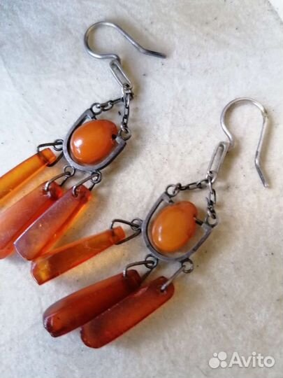 Серьги янтарь СССР винтаж серебро