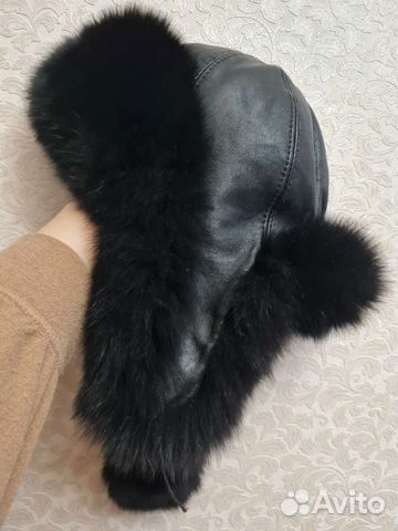 Шапка ушанка из натуральной кожи и меха песца