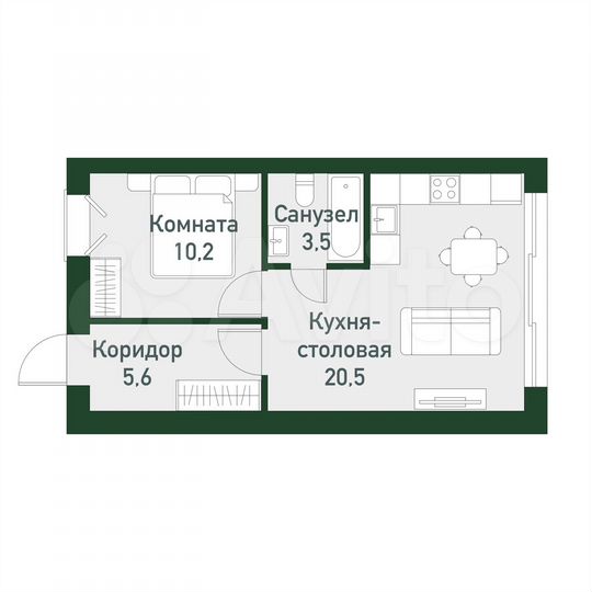 1-к. квартира, 39,3 м², 1/3 эт.