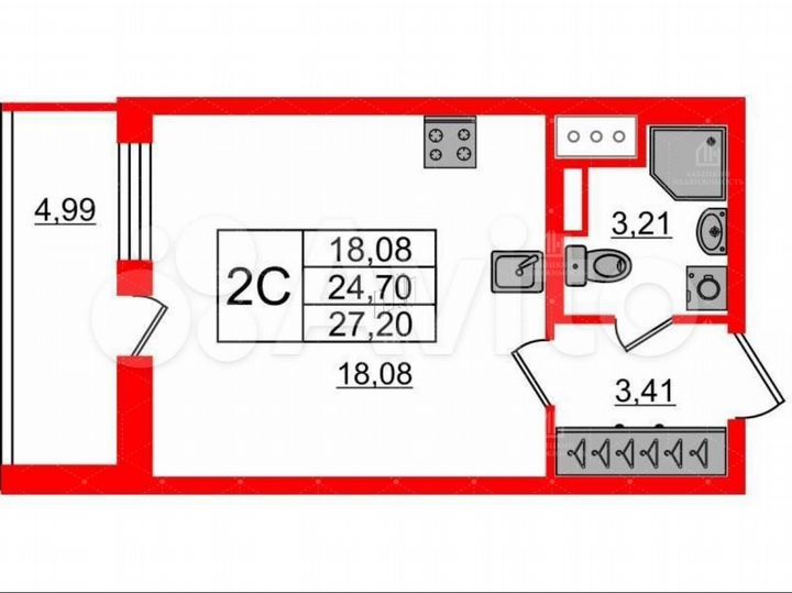 Квартира-студия, 24,7 м², 10/17 эт.