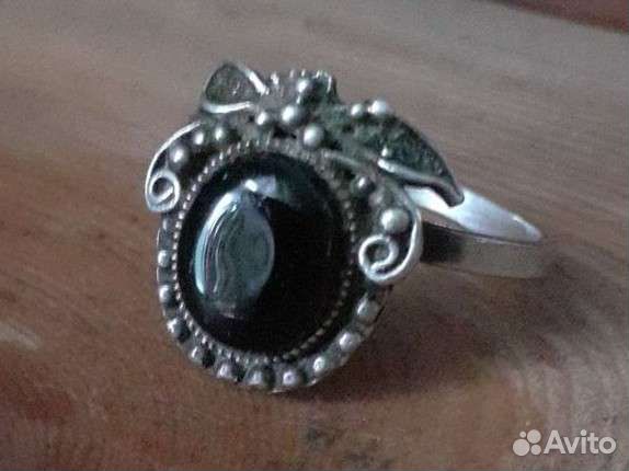 Серебряное кольцо с черным агатом СССР
