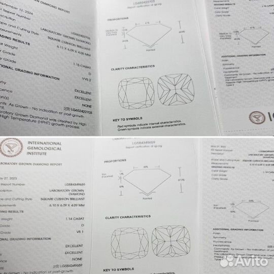 Золотые пусеты hpht в огранке кушон 2.29 ct
