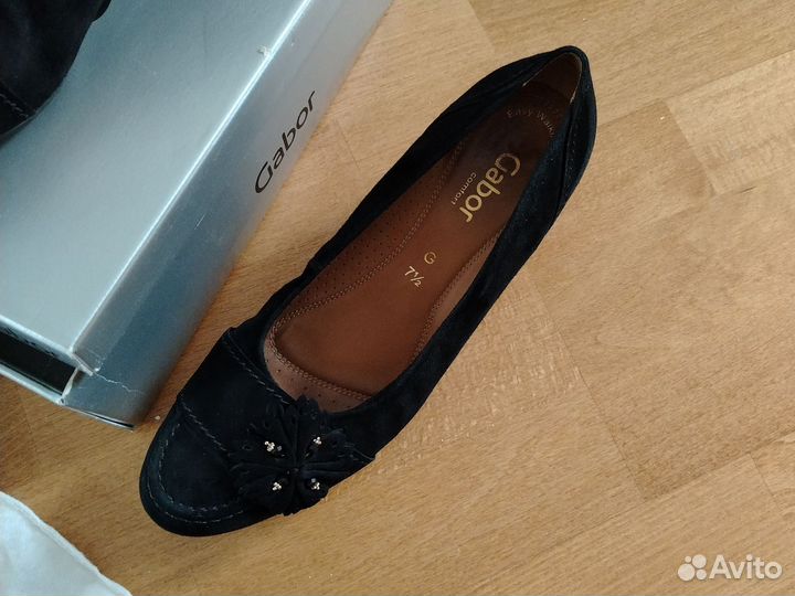 Туфли замшевые чёрные gabor 41