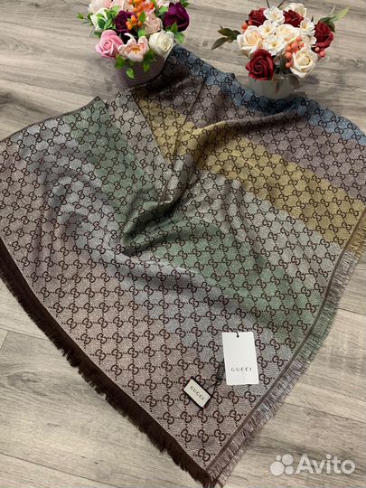 Платок шаль Gucci с люрексом коричневая