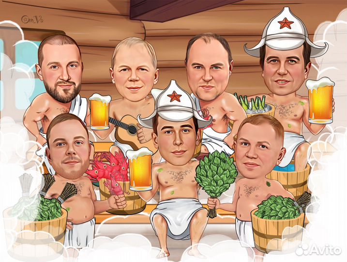 Шарж портреты картины арт по фото печать на холсте