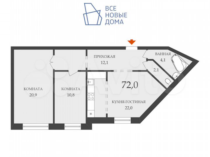 3-к. квартира, 72 м², 9/10 эт.