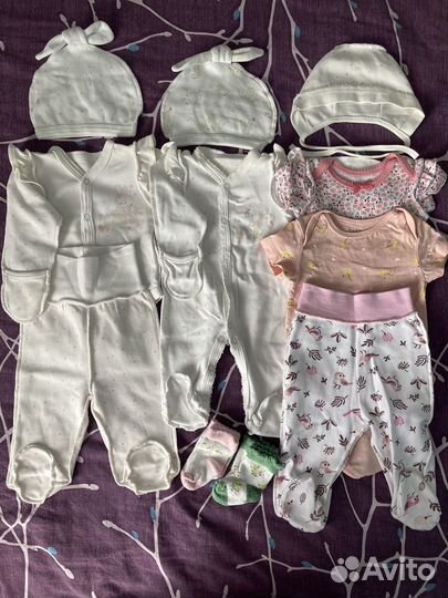 Вещи на девочку пакетом, размер 56-74