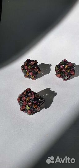 Серьги и кольцо с турмалином
