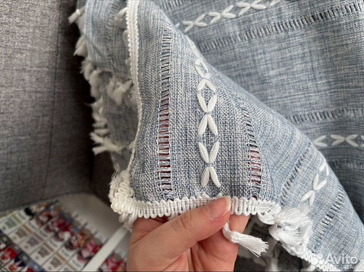 Новая льняная скатерть с кисточками 210 на 285 см