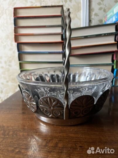 Конфетница хрустальная с подставкой мельхиор