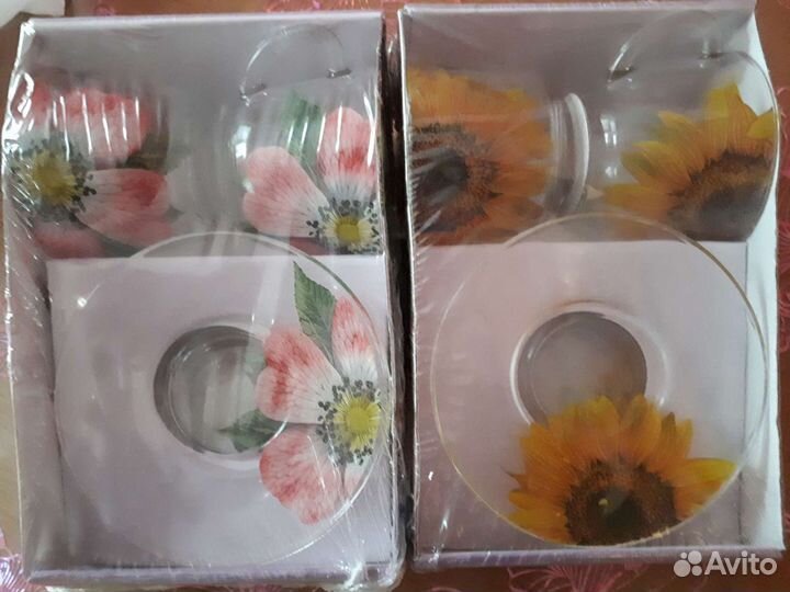 Чайная пара новая. Стекло. Гусь Хрустальный