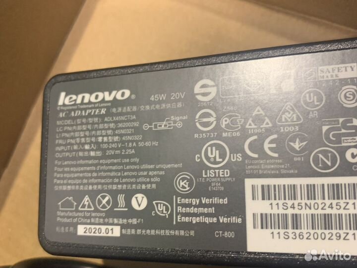 Новый Блок питания lenovo 20v 2.25a 4.0x1.7
