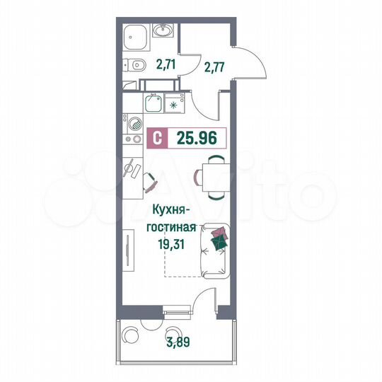 Квартира-студия, 26 м², 9/16 эт.